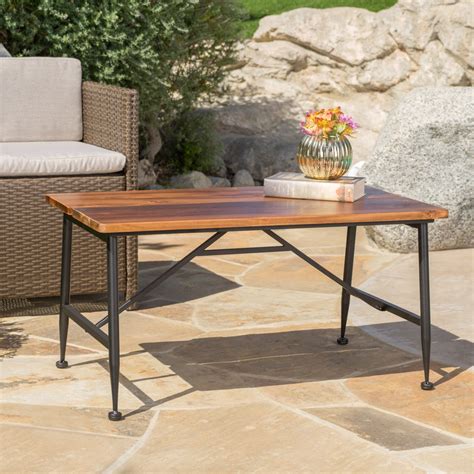 noble house teak finish rustic metal table|Outdoor Rustic Industrial Acacia Wood Coffee Table with Metal .